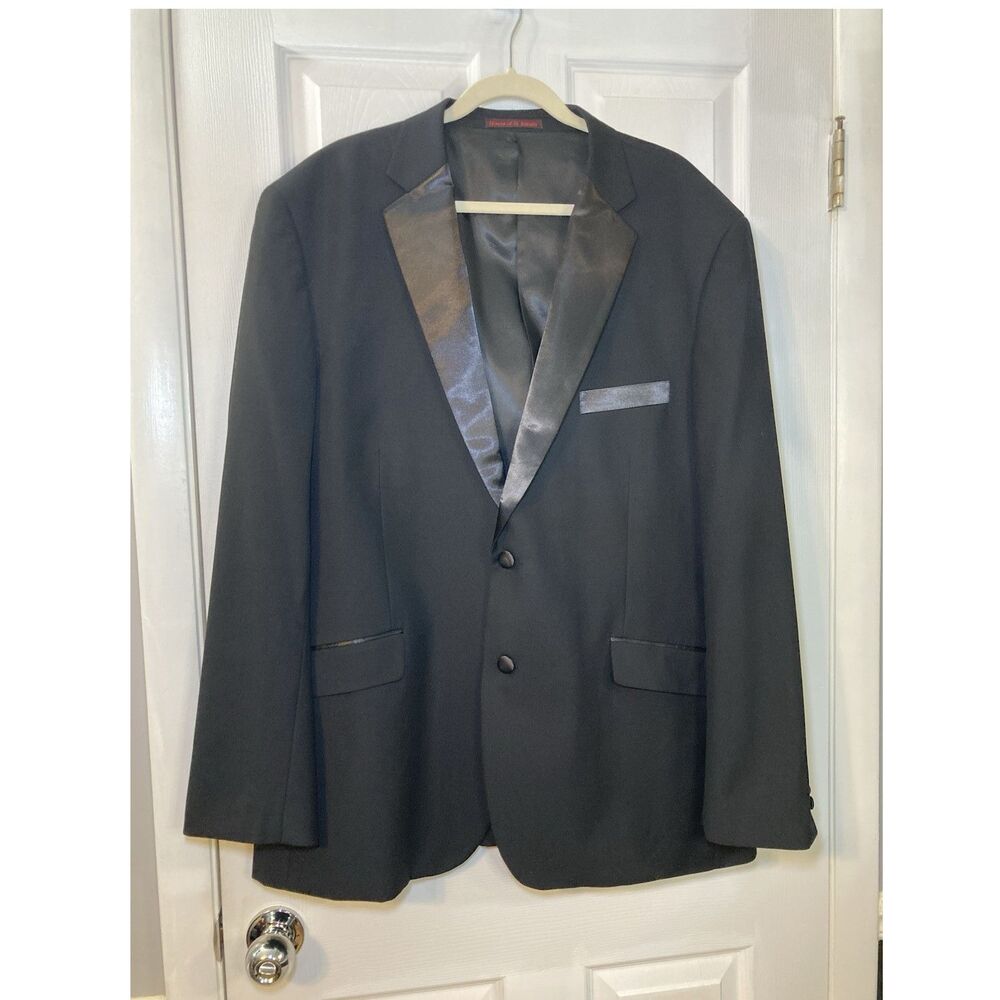 House of St. Benets Black Two Button Tuxedo Jacket Satin Lapel 52L Long
